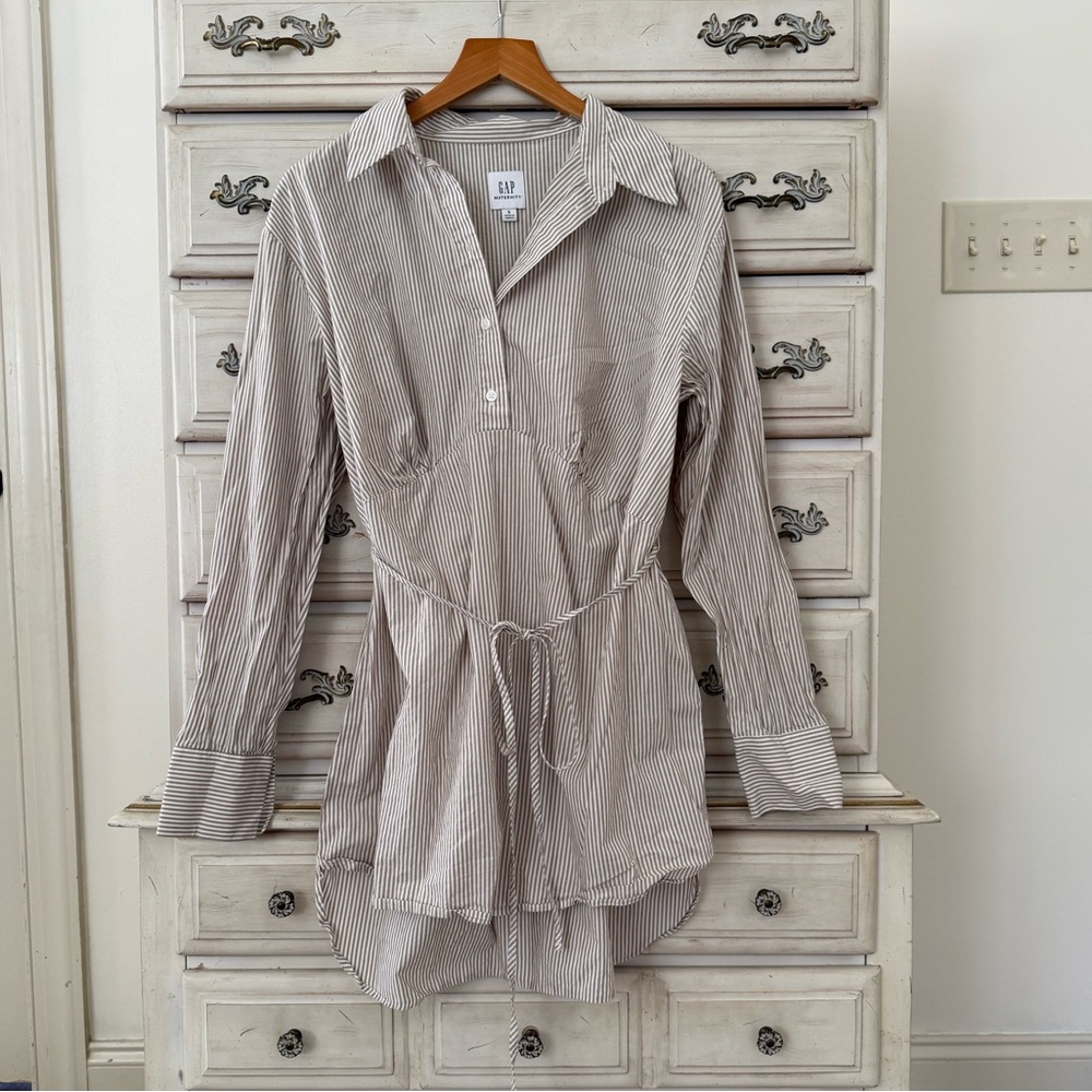 Gap Maternity Boho Beige Striped Popover Shirt - Picture 2 of 5